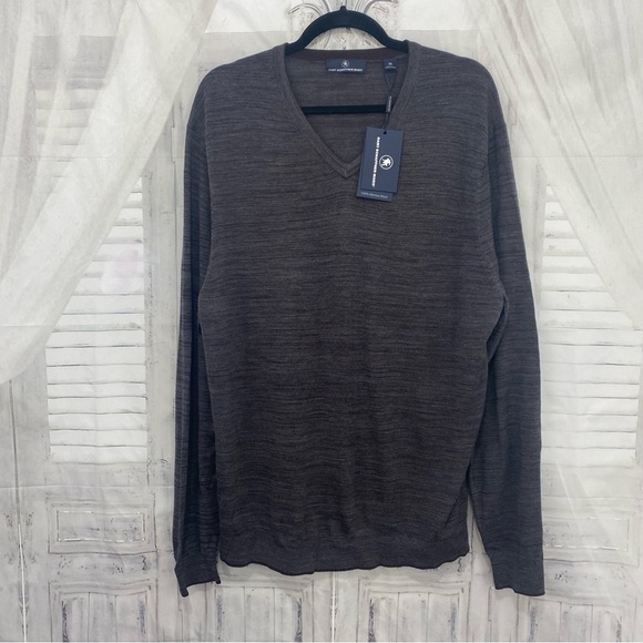 Hart Schaffner Marx Gray Brown Extra Fine Merino Wool V-Neck Pullover Sweater - Picture 1 of 7